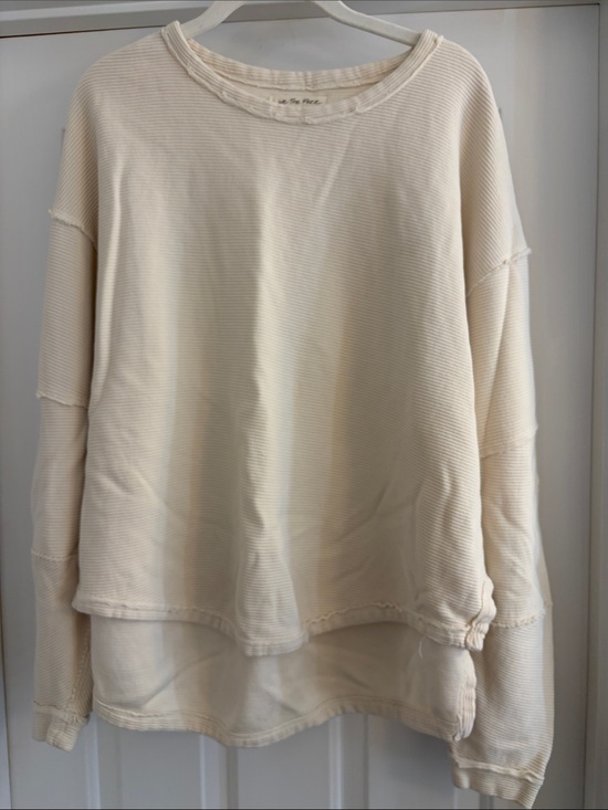 We The Free Tops - We The Free Cream Ribbed Long-Sleeve Pullover Sweatshirt